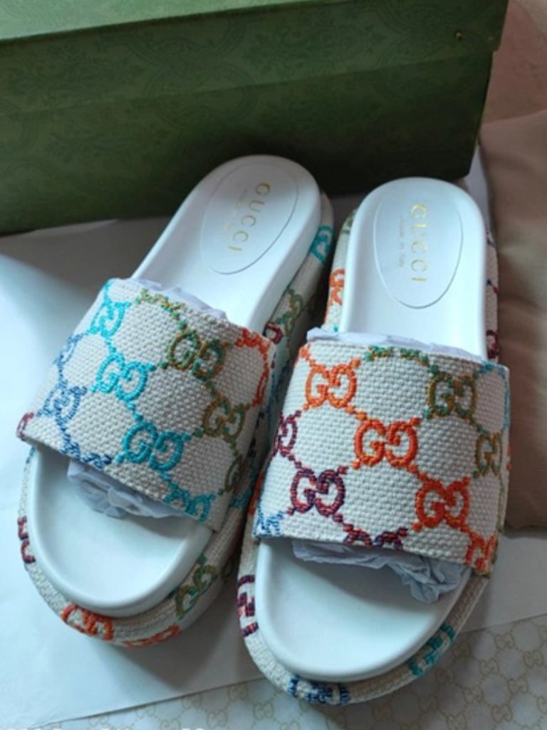 Gucci Multicolor Gg Monogram Platform Slide Sandals